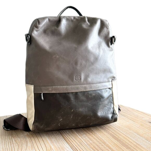 Betabrand Trilogy Backpack Brown Leather Colorblock Convertible - Picture 1 of 9